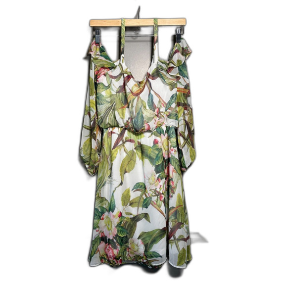 Adrianna Papell Floral Cold Shoulder Mini Dress Size 2 Spring Garden Party - Picture 2 of 11